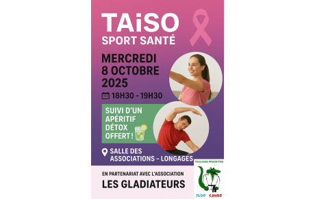 Porte ouverte Taiso , sport-santé en partenariat avec l'association les Gladiateurs ! Venez nombreux !